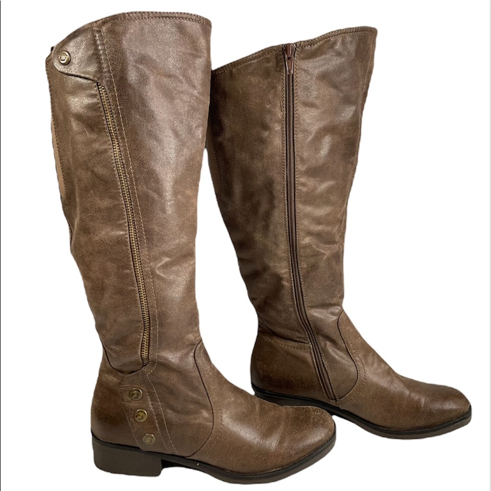 Baretraps Vegan Faux Leather Oria2 Rustic Brown Knee High Boots Size 9 Wide Calf